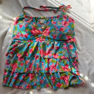Catalina Blue and Pink Floral Halter Top
